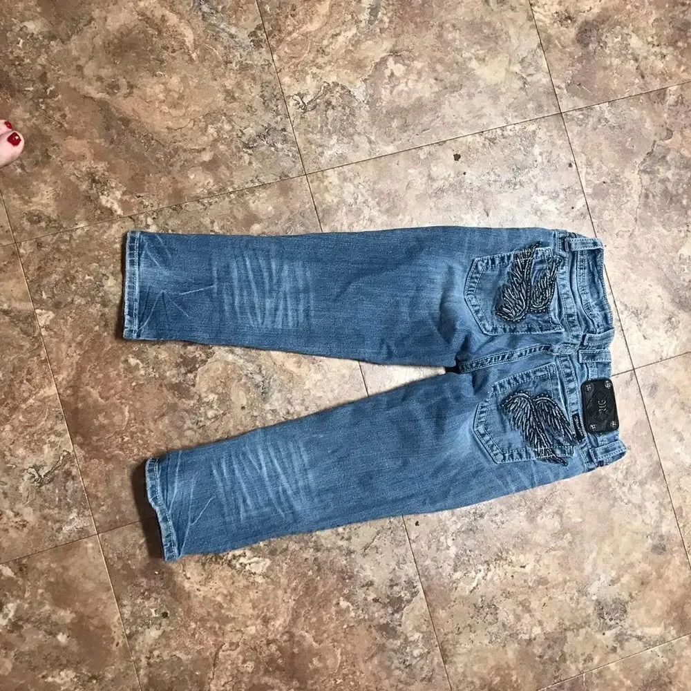 Miss Me Angel Wings Denim Capri